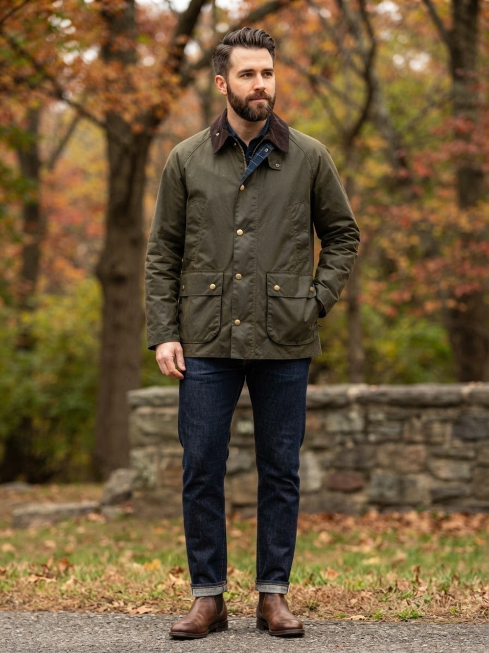 J. Crew Olive Green Field Barn Chore Jacket with Brown Corduroy Collar